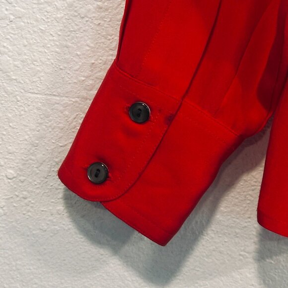 VTG 80s Alcott & Andrews Silk Blouse Red Button Up V-Neck Pockets Womens Size 4 - Picture 9 of 9